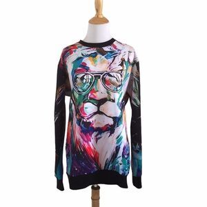 unisex 1991 INC Lion with Sunglasses long sleeve T